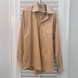 Burberry London Tan Button Down Shirt XL Nova Check Collar